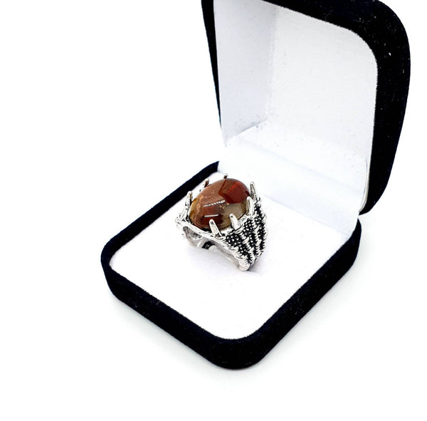 Vintage Silver Gothic Ring With Bloodstone Crystal Stone