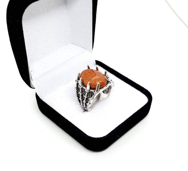 Vintage Silver Gothic Ring With Crystal Stone