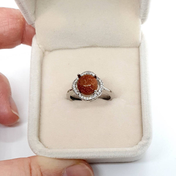 Minimalist Silver Gemstone Ring With Goldstone Crystal Stone