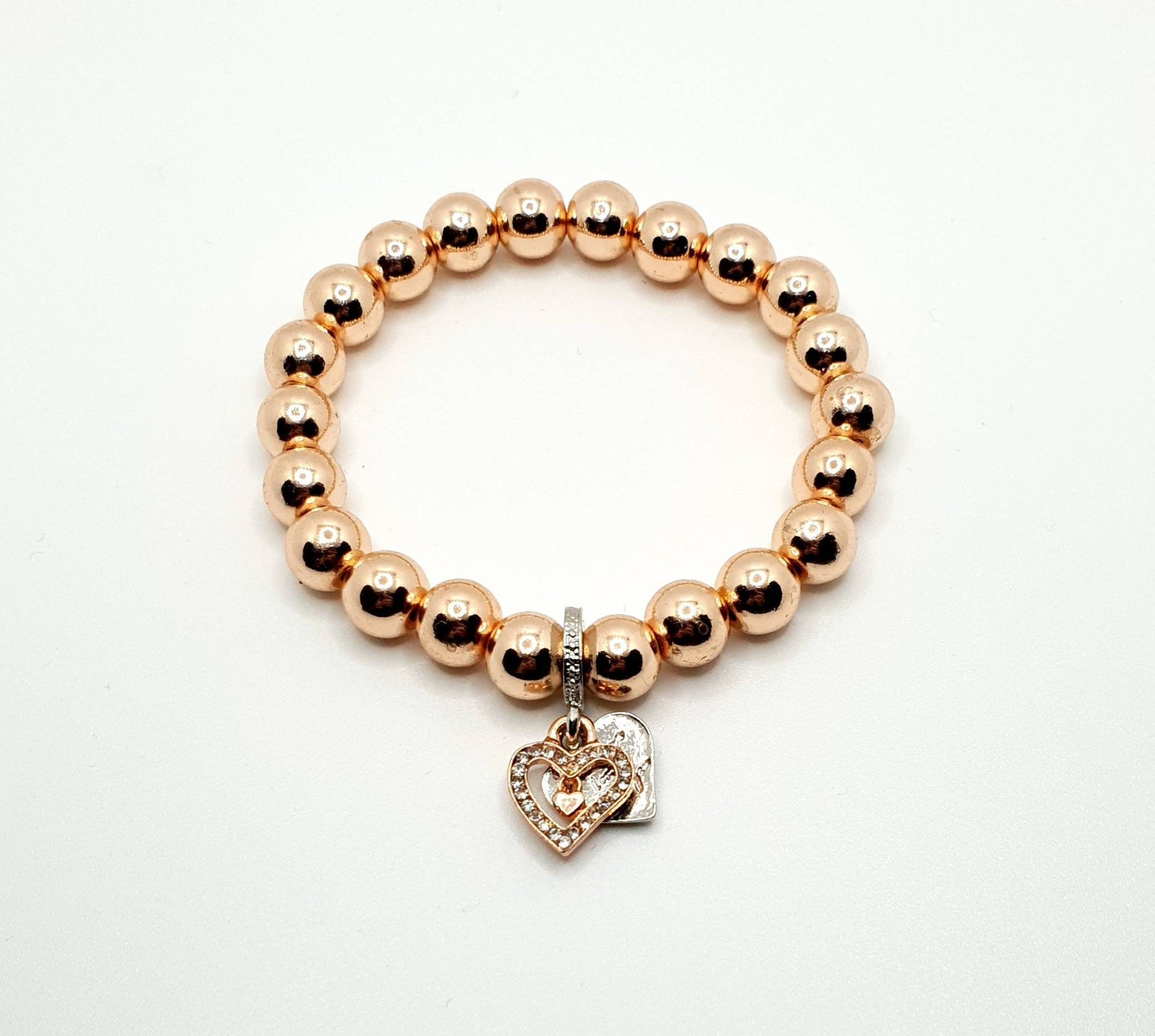Handmade Rose Gold Hematite Bracelet Silver Heart Charm