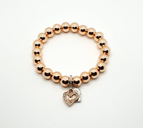 Handmade Rose Gold Hematite Bracelet Silver Heart Charm