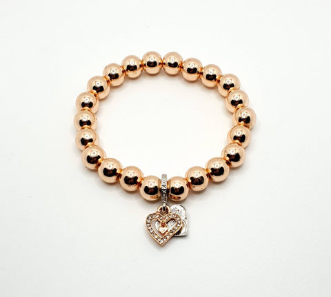 Handmade Rose Gold Hematite Bracelet Silver Heart Charm