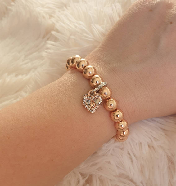 Handmade Rose Gold Hematite Bracelet Silver Heart Charm