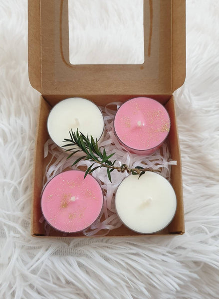 Tea Light Soy Wax Chocolate Cookie Scented Candles White & Pink - Pack of 4