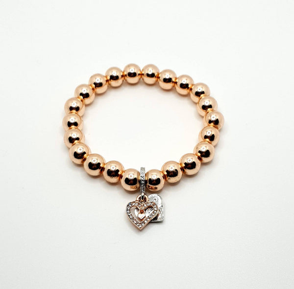 Handmade Rose Gold Hematite Bracelet Silver Heart Charm