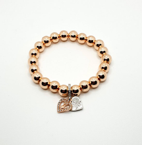 Handmade Rose Gold Hematite Bracelet Silver Heart Charm