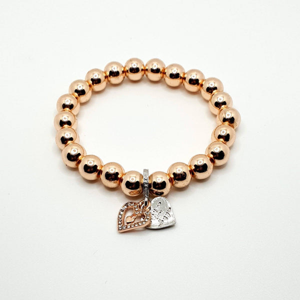 Handmade Rose Gold Hematite Bracelet Silver Heart Charm