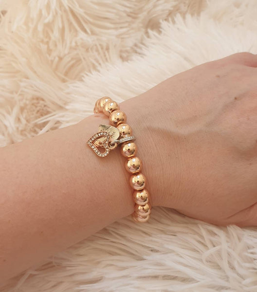 Handmade Rose Gold Hematite Bracelet Silver Heart Charm