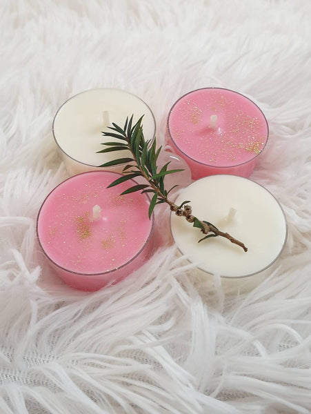Tea Light Soy Wax Chocolate Cookie Scented Candles White & Pink - Pack of 4