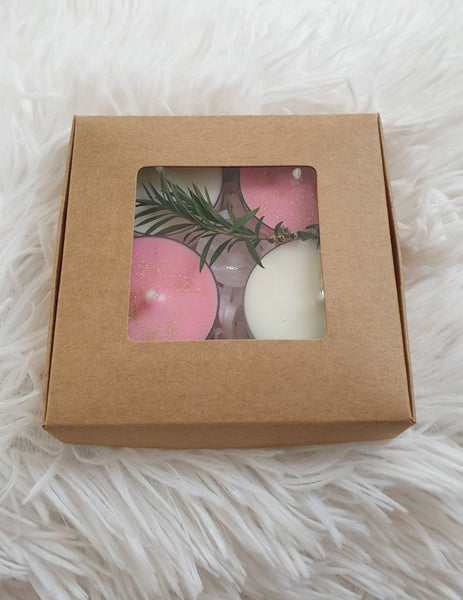 Tea Light Soy Wax Chocolate Cookie Scented Candles White & Pink - Pack of 4