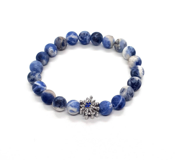 Handmade Blue Sodalite Beaded bracelet with silver charm