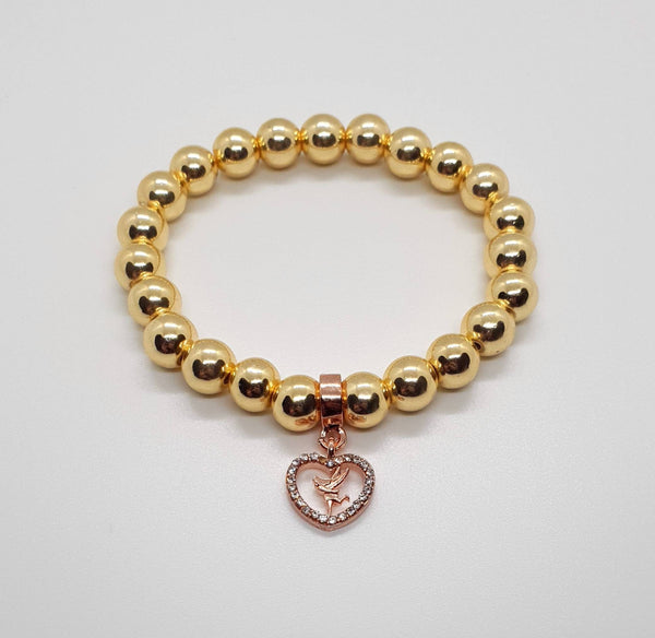 Handmade Gold Hematite Beaded Bracelet With Rose Gold Heart Charm