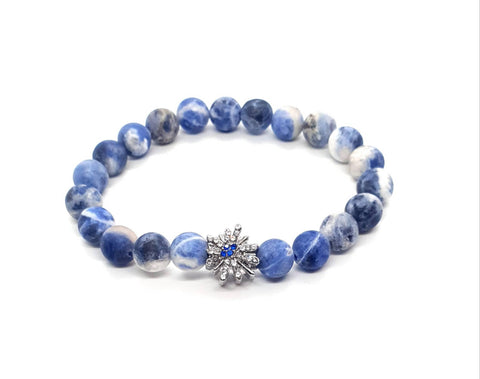 Handmade Blue Sodalite Beaded bracelet with silver charm