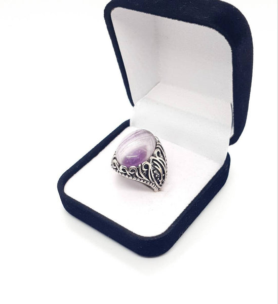 Adjustable Vintage Silver Ring With Amethyst Crystal Stone