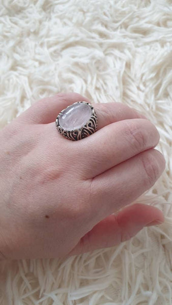 Adjustable Vintage Silver Ring With Clear Quartz Crystal Stone