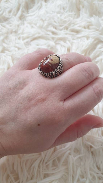 Adjustable Vintage Silver Ring With Crystal Stone