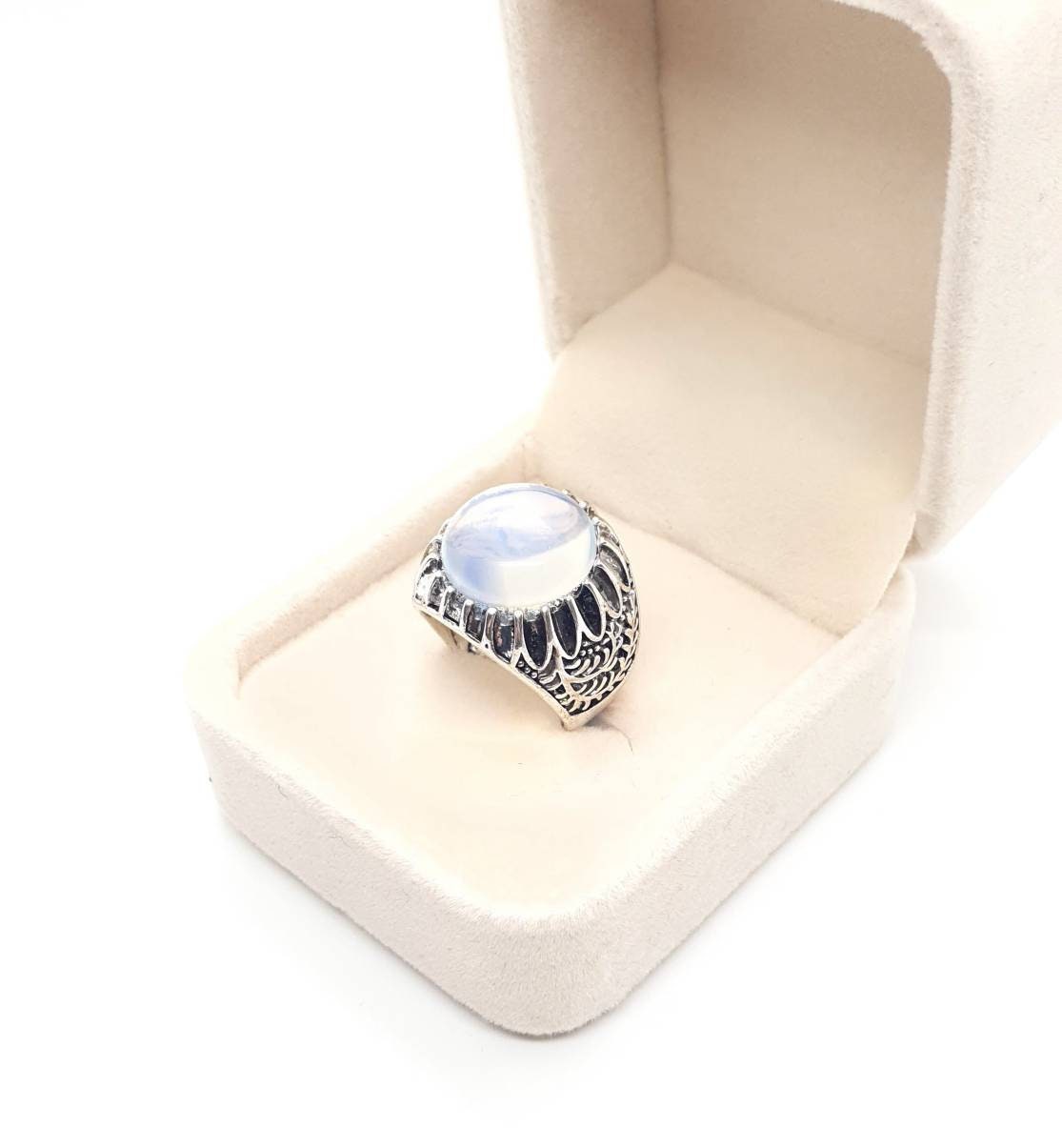Vintage Antique Silver Crystal Ring With Opal Crystal Gemstone