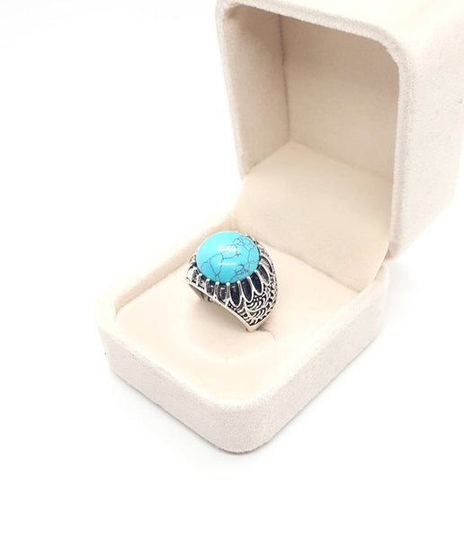 Vintage Antique Silver Crystal Ring With Turquoise Crystal Gemstone