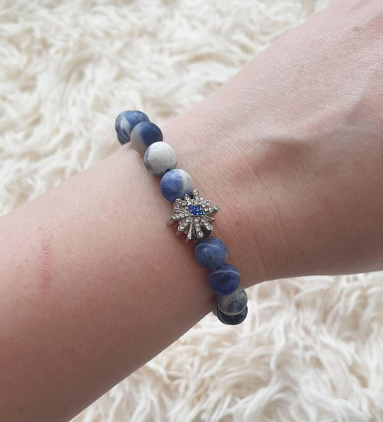 Handmade Blue Sodalite Beaded bracelet with silver charm