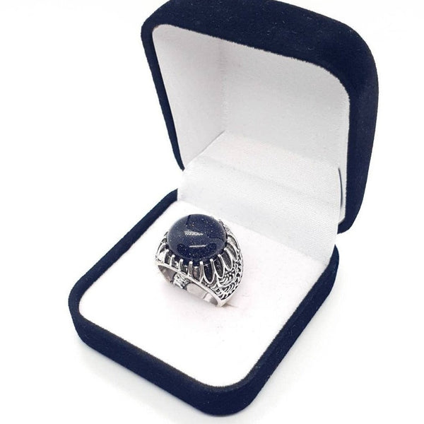 Vintage Antique Silver Crystal Ring With Goldstone Crystal Gemstone