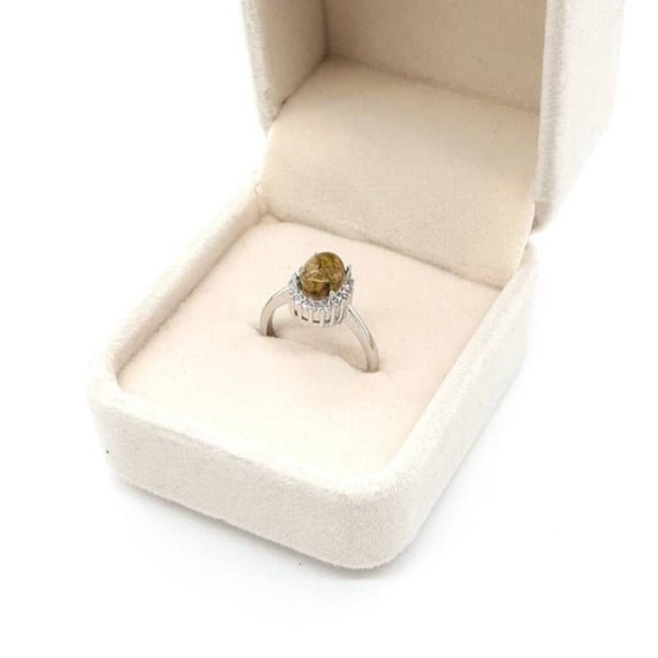 Minimalist Silver Gemstone Ring With Unakite Crystal Stone