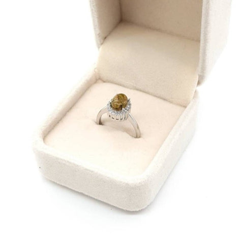 Minimalist Silver Gemstone Ring With Unakite Crystal Stone