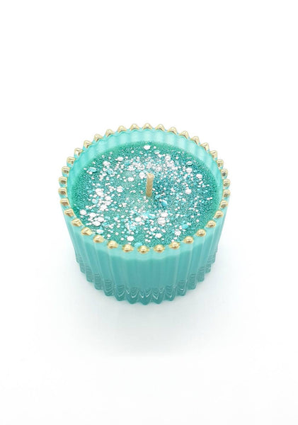 Luxury Teal & Gold Candle With Glitters Chocolate Orange Scent