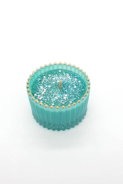Luxury Teal & Gold Candle With Glitters Chocolate Orange Scent