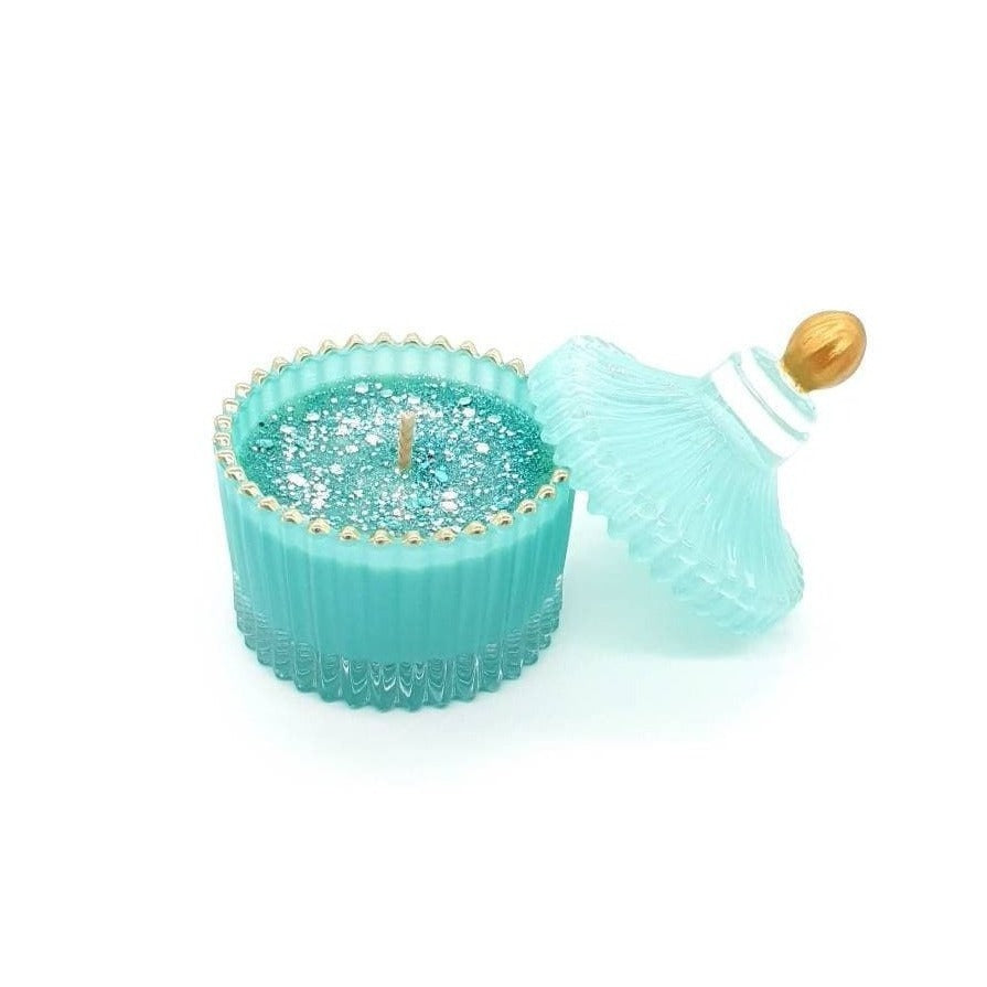 Luxury Teal & Gold Candle With Glitters Chocolate Orange Scent