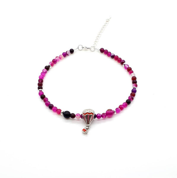 Pink Agate Crystal Anklet With Hot Air Balloon Charm