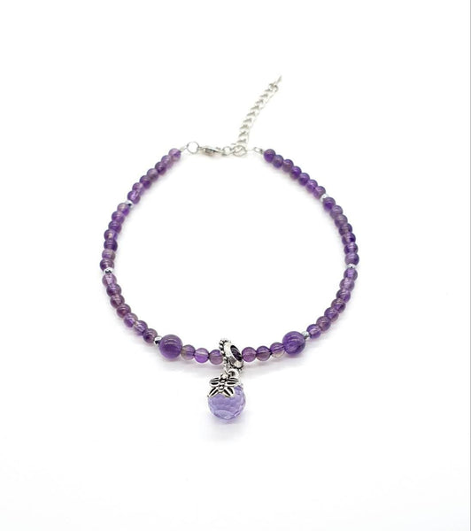 Purple Amethyst Crystal Anklet With Butterfly Charm