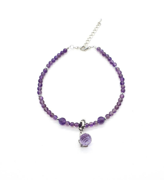 Purple Amethyst Crystal Anklet With Butterfly Charm