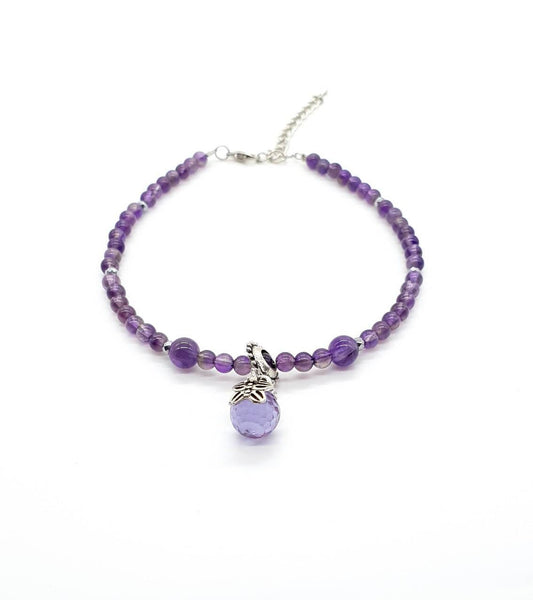 Purple Amethyst Crystal Anklet With Butterfly Charm
