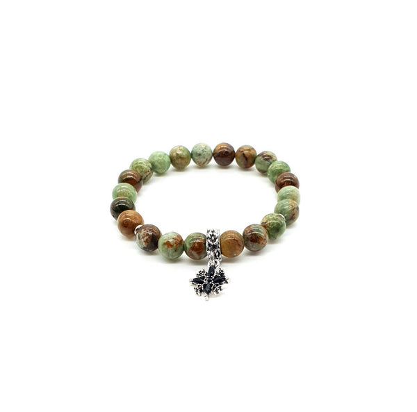 Green Chrysoprase Crystal Beaded Bracelet With Silver & Black Star