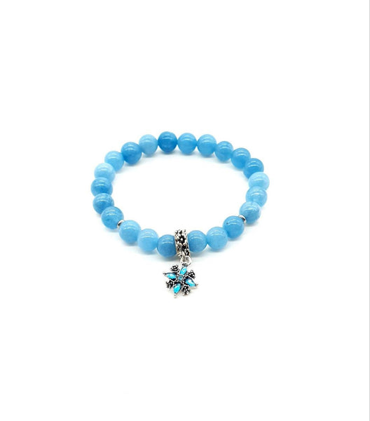 Blue Aquamarine Crystal Beaded Bracelet With Silver Star