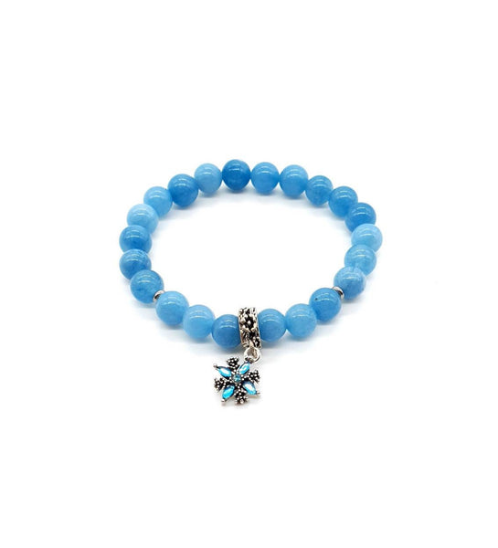 Blue Aquamarine Crystal Beaded Bracelet With Silver Star