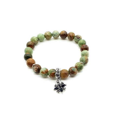 Green Chrysoprase Crystal Beaded Bracelet With Silver & Black Star