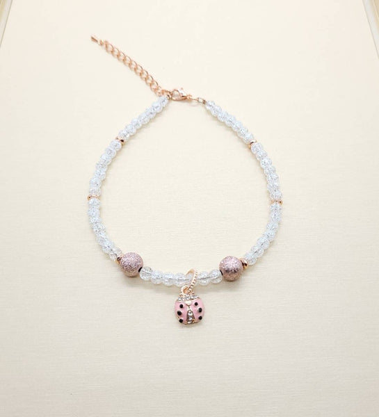 Clear Glass Beads Anklet | Beaded Anklet with Charm | Queebo