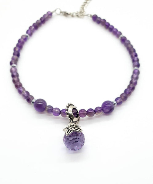 Purple Amethyst Crystal Anklet With Butterfly Charm