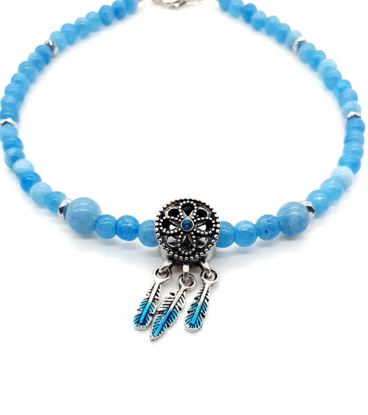 Blue Dreamcatcher Anklet | Blue Aquamarine Anklet | Queebo