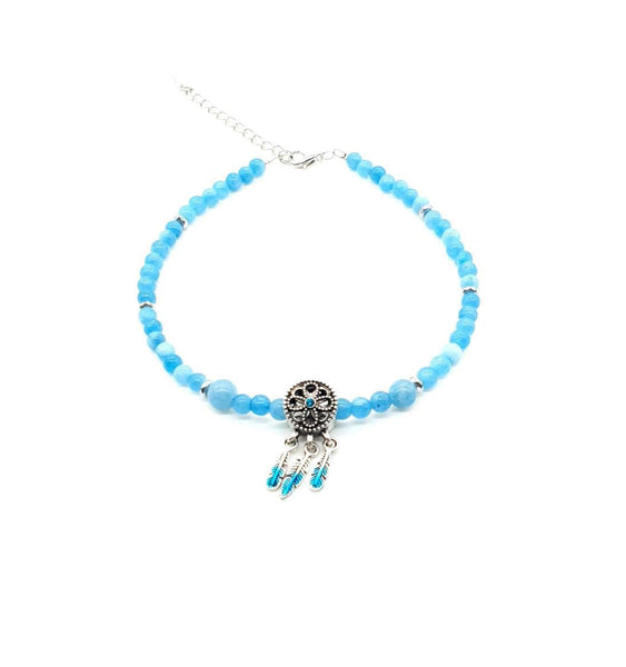 Blue Dreamcatcher Anklet | Blue Aquamarine Anklet | Queebo