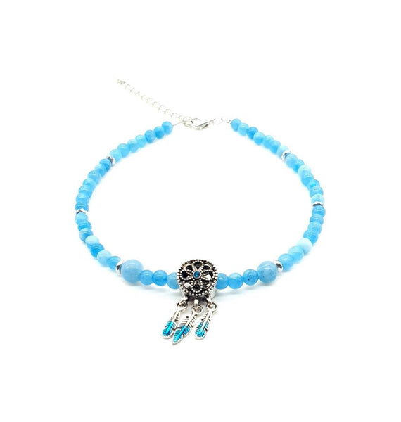 Blue Dreamcatcher Anklet | Blue Aquamarine Anklet | Queebo