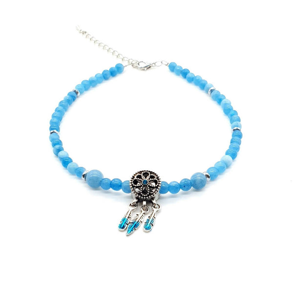 Blue Dreamcatcher Anklet | Blue Aquamarine Anklet | Queebo