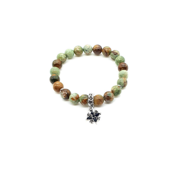 Green Chrysoprase Crystal Beaded Bracelet With Silver & Black Star