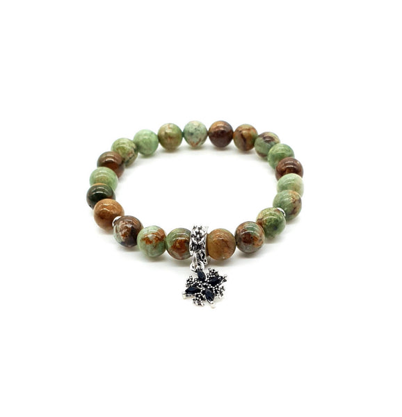 Green Chrysoprase Crystal Beaded Bracelet With Silver & Black Star