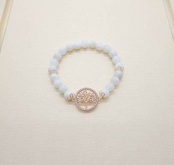 Moonstone Crystal Beaded Bracelet With Rose Gold Tree of Life Charm