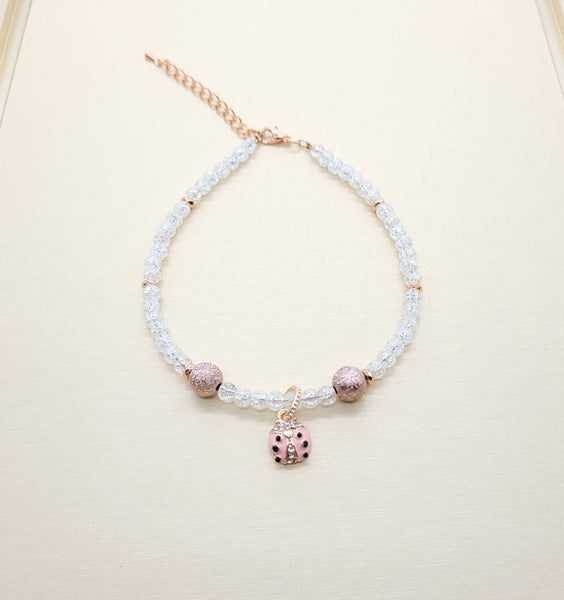 Clear Glass Beads Anklet | Beaded Anklet with Charm | Queebo