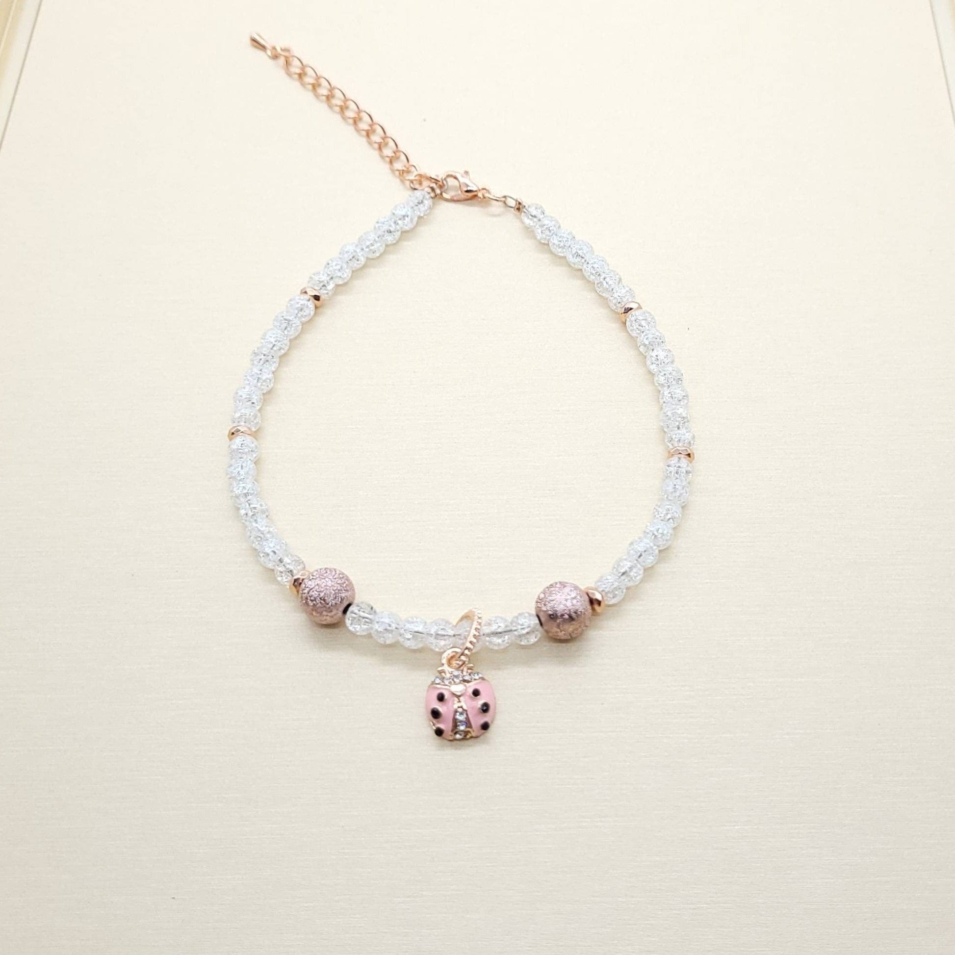 Clear Glass Beads Anklet | Beaded Anklet with Charm | Queebo