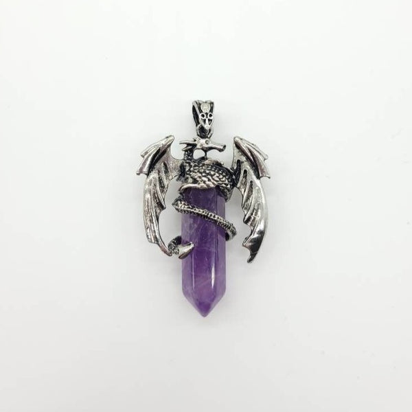 Large Point Purple Amethyst Necklace Pendant With Dragon