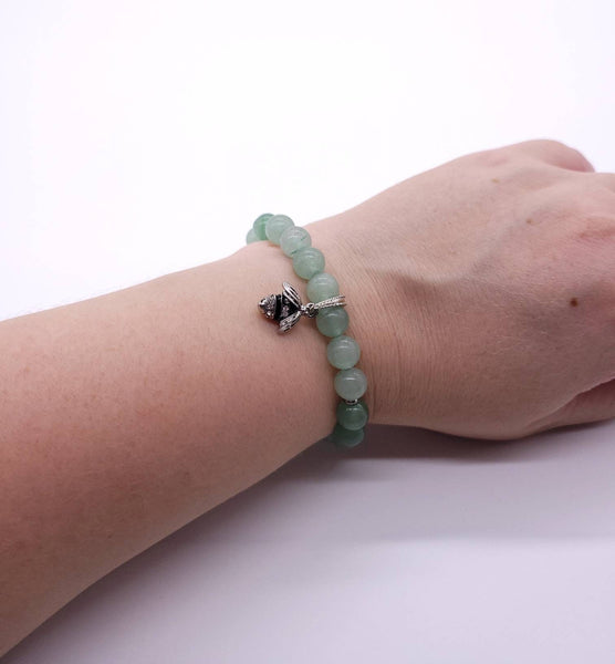 Green Aventurine Crystal Bracelet With Silver Bee Charm